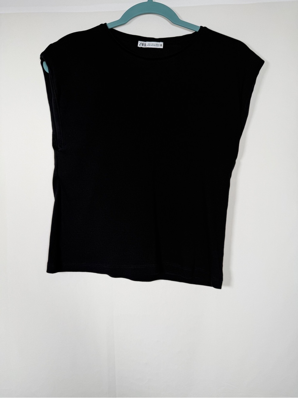 Zara Black Ribbed Muscle Tee with Cap Sleeves